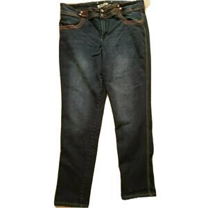 Cleo Womens Dark Denim Stretchy Embellished Rhinestones Skinny Jeans 10